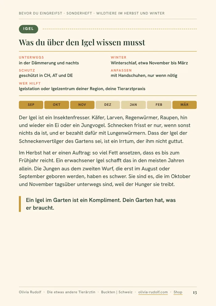Ein Steckbrief je Tier