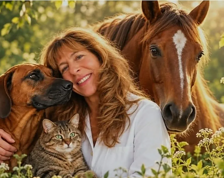 Olivia Rudolf mit Hund, Katze und Pferd